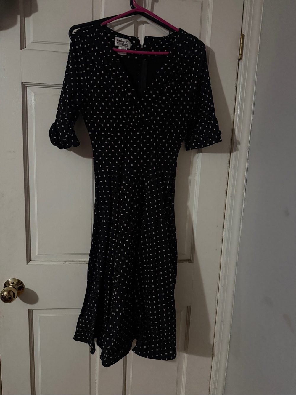 Unique Vintage Black & White Polka Dot Midi Dress